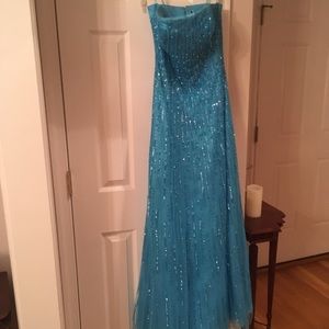 Long blue/teal dress with sequins